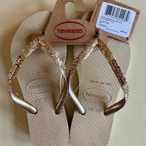 Havaianas - Kids Gold and Blue Sandals Flip Flops